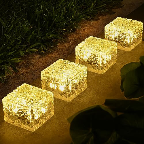Comius Sharp 4pcs Luces Solares Exterior, Lamparas - Acrílico Cristal Ladrillo Piedra Lámpara Al Aire Libre Patio Suelo Jardín Paisaje Decorativo Enterrado Luces Camping