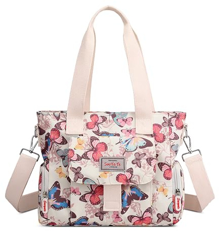 SODOLLEE Handtaschen Damen Mode Bedruckte Umhängetasche Leichtgewicht Nylon Schultertaschen Mehrere Taschen Crossbody Bag für Einkaufen Reisen Täglicher Gebrauch Blume B