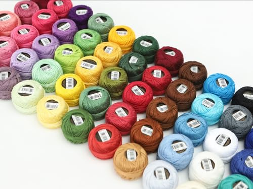 JMORCO Stickereifaden 54-Farben-Set, Größe 8, Baumwoll-Perlengarn for Häkeln, Sticken, Basteln, Smocking-Applikationen, 43 Yards lang.