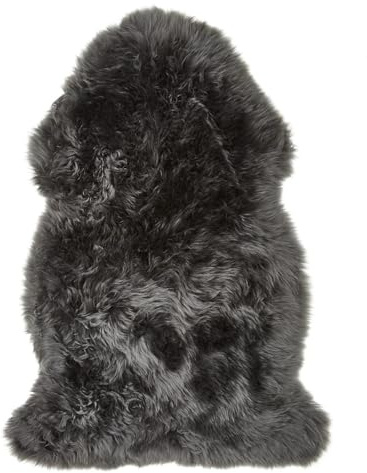 LUXOR living Schaffell echt, Fellteppich, Bettvorleger, 60 x 85 cm, Schwarz | Oberseite 100% Wolle, Rückseite 100% Leder gegerbt, Florhöhe ca. 50 mm, Kuschelteppich