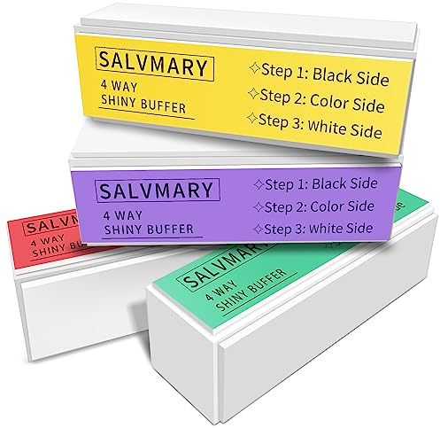 3 Way Nail Buffer Blocks - SALVMARY Buffing Sanding Block File with 3 Different Grit (320/400/6000) for Easy Gel Polish and Acrylic Prep, Shiny Glossy Surface for Natural Nails, 4 Count
