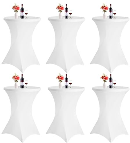 6er-Set Stretch Stehtisch Husse für Bistrotisch Ø 80-85 cm Verstärkung im Fußbereich Spandex Stretch Cocktail Tischdecke, Stretch-Husse Hussen für Hochzeit Events Stehtische(Weiß 80x110cm)
