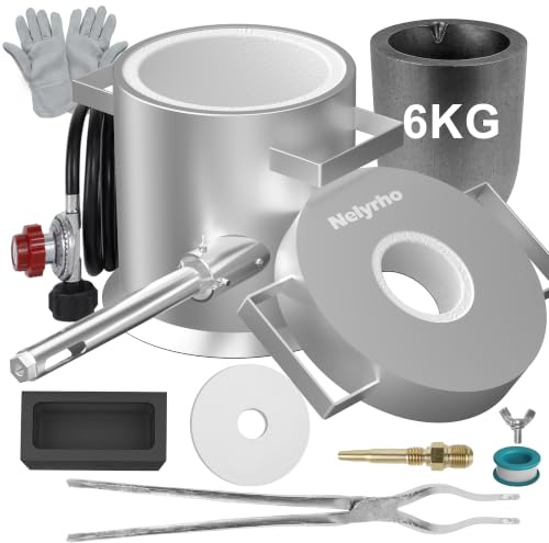 Nelyrho Melting Furnace Kit 6kg Stainless Steel Foundry with Crucible Crucible Tongs Gloves Ideal for Melting Gold, Silver, Copper and Aluminum Metal Recycling Casting Tool