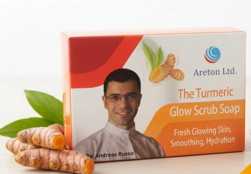 Jabón exfoliante de cúrcuma Areton con aloe vera y ácido salicílico | Exfoliante, brillo fresco, iluminador, nutritivo y cuidado diario de la piel