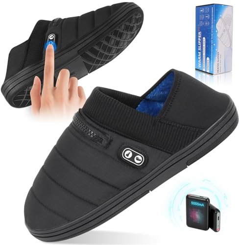 Calefacción Zapatillas de felpa, BIAl Calefacción Zapatillas Cordless Calentador de pies eléctrico Zapatillas de invierno con batería recargable 5000mAh Hombres Mujeres