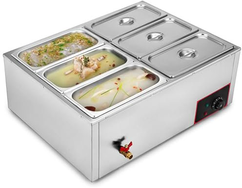 Réchauffeur De Nourriture Commercial 6 Casseroles, Bain Marie En Acier Inoxydable 850 W Avec Couvercle En Acier Inoxydable, Cuiseur Vapeur Électrique De Table De Comptoir 6x7L Pour Cafétérias, Bars