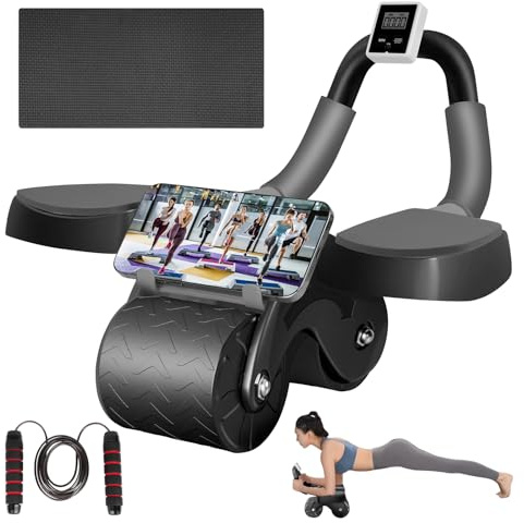 Flintronic Ruota Addominale a Rimbalzo Automatico, Ruote Addominali, Dispositivo di Allenamento Addominale con Supporto a Gomito, Design Stabile a Doppia Ruota per Esercizi Addominali, Nero