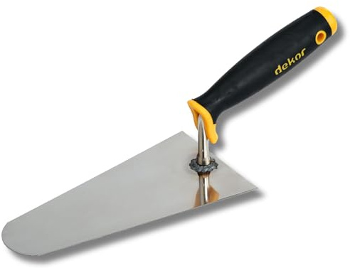 DEKOR Plaster and Brick Trowel - Size 8 - German Stainless Steel Ensures Rust-Free Performance for Masonry Tools, Bricklaying, Plastering - Commercial and DIY Use - Made in Europe - Soft Grip