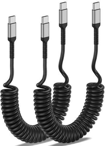 ADILIFT USB C auf USB C Kabel Spirakabel, 2Stück [0.3M-0.6M] | 60W Typ C Schnellladekabel 3A Auto Ladekabel für iPhone 17 Samsung Galaxy S25 Ultra S23 S21, Google Pixel, iPad