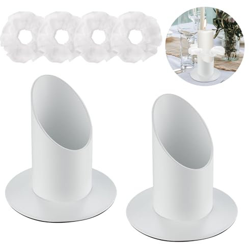 Kerzenständer Kommunionkerze, Kommunionkerze Ständer mit 2 Tropfschutz Deko, Kerzenhalter Kommunion, Taufkerzenhalter Metall für Taufkerze, Stabkerzen,Kommunionkerze, Hochzeit Kerze (Weiß)