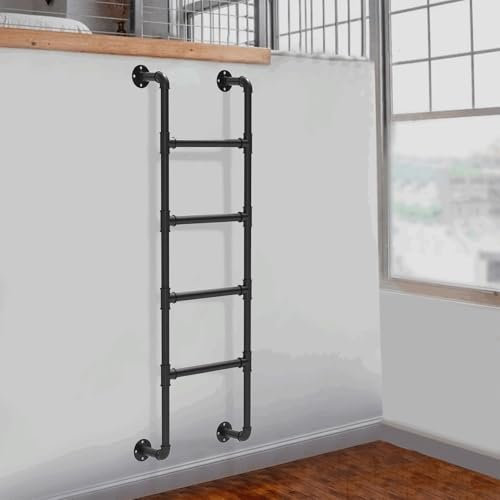 KHLMSRXJ Ausstiegsleiter für Kellerfenster, 59 61 63 65 67 69 Zoll, an der Wand montierte Schmiedeeisen-Dachboden-Etagenbettleiter, Metallleitern für Hochbett-Loft-Außendeck-Apartments (150
