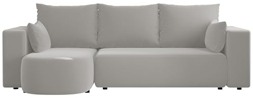 4ALL HOME Ecksofa mit Schlaffunktion Tivo 246x145 cm - Couch - Sofa mit Bettkasten - Eckcouch - L-Form - Schlaffsofa - Schlafsofa mit Bettkasten - Universal (Velo 621 Weißer Papirus)