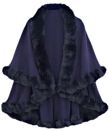 Mantello Invernale Donna con Collo in Pelliccia Sintetica Cappotto Poncho Caldo Scialli Eleganti da Sera