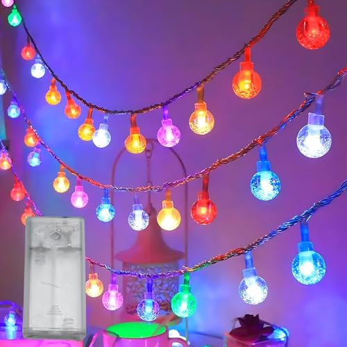 Lichterkette Kugeln Innen Außen 3 Meter 30 LED Kristall Kugeln Lichterkette | String Lights Weihnachten Batterie Bunt für Terrasse Balkon Garten Hochzeit Valentinstag Weihnachten Schlafzimmer Dekoration