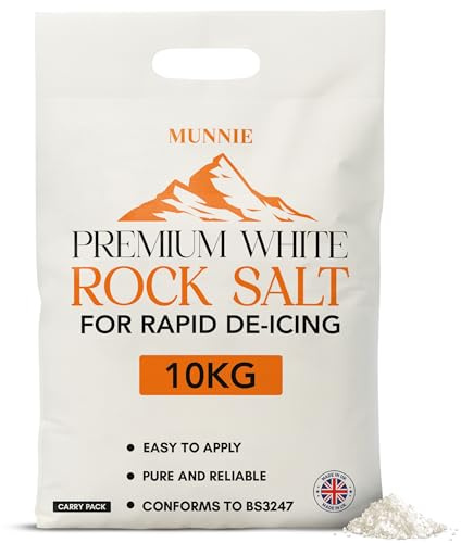 Munnie 10kg Deicing Salt – Fast-Acting Rock Salt for Ice & Snow – Pure White Deicer that Prevents Freezing – Multi-Purpose for Driveway, Path, Road & Garden – Weed Control & Winter Safety Solution
