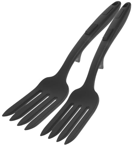 DIYEAH 2 pezzi Forchette da Cucina in Silicone Nero Forchettone Ergonomico Antiscivolo con Manico per Pasta e Noodles Resistenti al Calore Riutilizzabili e Facili da Pulire