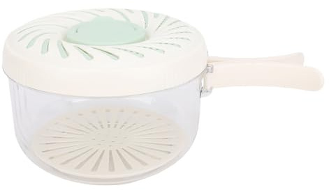 Fockety Ciotola per lavare la frutta con colino, 2 in 1 con manico pieghevole, cestello di scarico e contenitore, in PP rinforzato, PET, HIPS, centrifuga per insalata, frigorifero (GREEN)