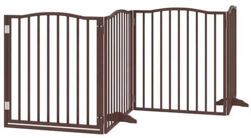 4-teilige Faltbare Hundetor mit Tür, Freistehendes Absperrgitter Hund, Sicherheitszaun, Haustierzaun für Wohnzimmer, Treppenhaus, 80x90x2 cm Braun Eiche Pappelholz