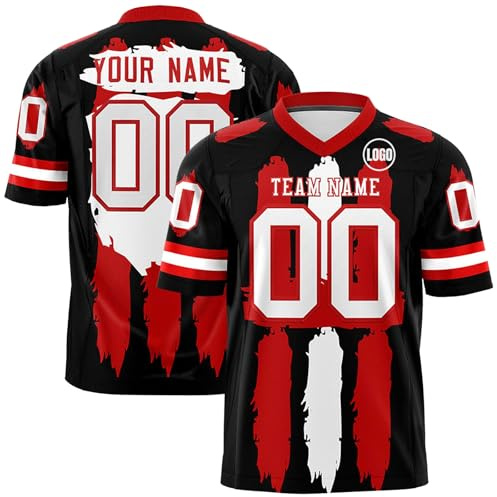 Maillot de Rugby Personnalisé avec Nom Numéro L'équipe pour Garçons Fans, Oversize Sport Football Américain Shirt col en V pour Homme Femme Jeune Cadeau