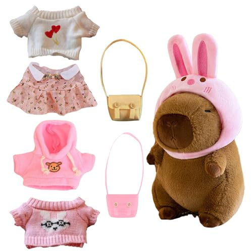 Generisch Capybara-Plüschtier mit Kleidung und Accessoires, süßes Capybara-Stofftier, Anziehpuppe für Kinder, Mädchen, Weihnachtsgeburtstagsgeschenk