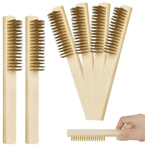 6 PCS Brass Wire Brush Set, Small Wire Brush for Rust Removal & Cleaning – Metal Brush with Wooden Handle, Brass Brush for Household, DIY, Craft Projects – Wire Brushes for Cleaning Multi-Surfaces