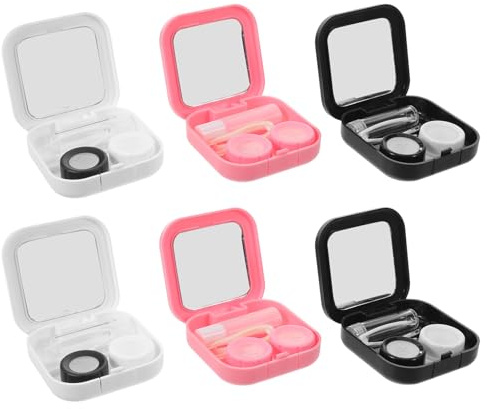 FRCOLOR Square Contact Lens Holder Case 6 Sets Plastic Travel Kit