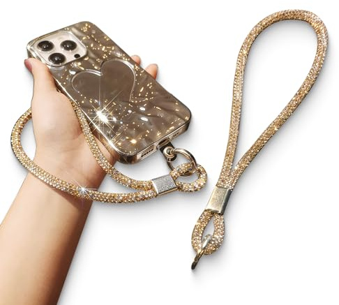 GZYUNFA Luxury Diamond Phone Wrist Strap, Anti theft Phone Strap Lanyard, Glitter Charm Wristband for Women, Compatible with Most Mobilephone (Champagne)