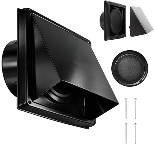 Rejilla de ventilación para exteriores, 100 mm, con protección contra insectos integrada, rejilla de ventilación de acero inoxidable, para baño, garaje, cocina, extractor exterior, secadora, ático