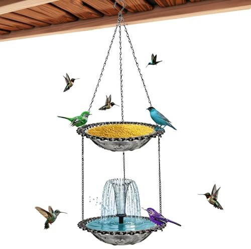 Fontane per bagno | Cascata da Giardino con Mangiatoia - Bagno per ad Energia Solare - Adatto a giardino, piscina, terrazza, cortile, retrocasa, casa, paesaggistica