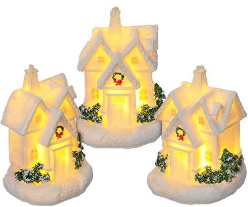 BESPORTBLE 3-teiliges Miniatur-weihnachtsdorf-Set aus Kunstharz mit Beleuchtung, Weiße Weihnachtsdorf-miniaturen – Tischdekoration für Die Feiertage zu Hause, im Büro Und im Geschäft