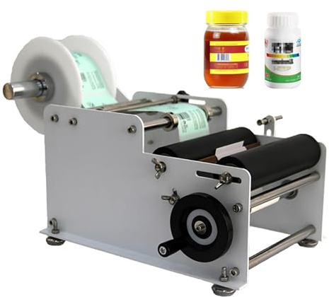 Applicateur d'étiquettes pour bouteilles rondes, semi-automatique, vitesse réglable de 15 à 30 pièces/min, idéal pour les applications d'étiquetage de boissons et de denrées alimentaires