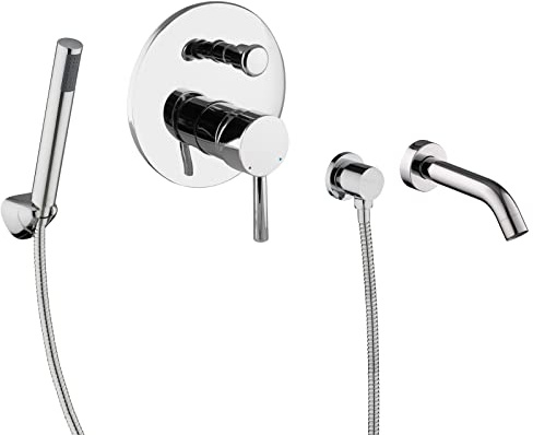 PaulGurkes Unterputz Wannen Set rund Komplett für Badewannen Komplett Einhebelmischer UP Einhand Mischbatterie Armatur Wanneneinlass Wanneneinlauf Handbrause Brausehalter