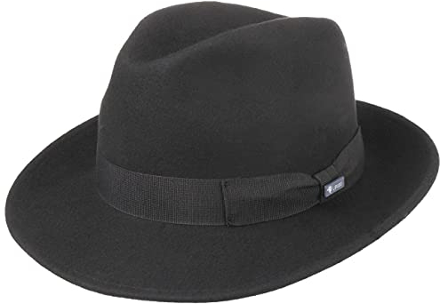 Lipodo Basic Bogart Filzhut 100% Wollfilz Fedora Made in Italy Damen Herren Sommer Winter schwarz M (56-57 cm)