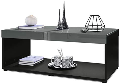 Vladon Couchtisch Pure, Made in Germany, Wohnzimmertisch in Kastenform, Schwarz matt/Grau Hochglanz (104 x 40,5 x 58 cm)