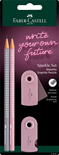 Faber-Castell 218480 - Set di matite Sparkle, con temperino, gomma e 2 matite, astuccio in rosa