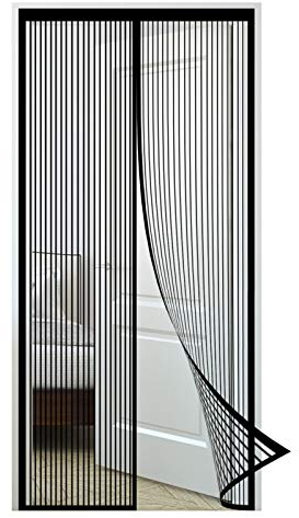 GOUER Magnetic Fly Insect Screen Door, 170x210cm Mosquito Bug Protection Screen Door Curtain with Magic Tape, for Front Door and Living Room and Kids Pets, Black