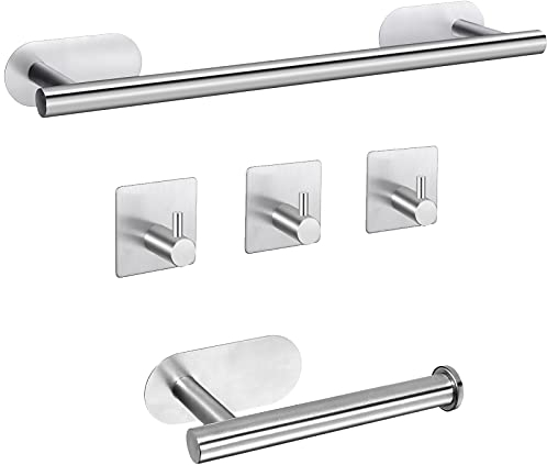JiGiU Toalleros de Baño sin Taladro, 5 Piezas Juego de Accesorios de Baño 40CM 304 Acero Inoxidable Toallero Baño Autoadhesivo para Baño y Cocina-Color Plata