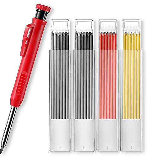 24 Matita Carpentiere,Matita Falegname, Matita Ricariche di Fori Profondi,Matite da Cantiere, con Temperamatite Incorporato Adatto per Legno, Muri, Falegnameria, Appassionati Del Fai da te et al.
