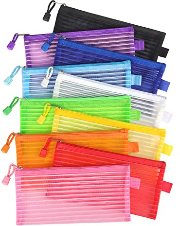 Tamaki 10 Pack Zipper Mesh Pouch Pencil Pouch Multicolor Pen Bag Multipurpose for Office Supplies Travel Storage Bags, 10 Colors