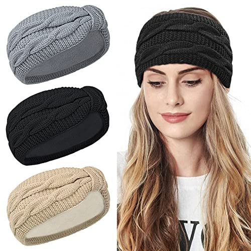 Kavya Winter Headbands for Women's Hair, Knitted Headband Soft Lining Cable Ear Warmers Comfy Ear Muffs Crochet Ladies Head Band Walks Ski Gifts for Women Girl