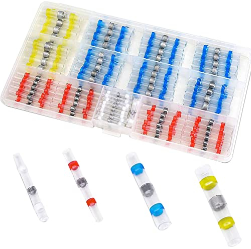 RUNCCI-YUN 150pcs joint de soudure connecteur de fil isolés, connecteur electrique thermoretractable 4 tailles connecteurs bout pour Automobiles Motos (Rouge,Bleu,Blanc,Jaune)