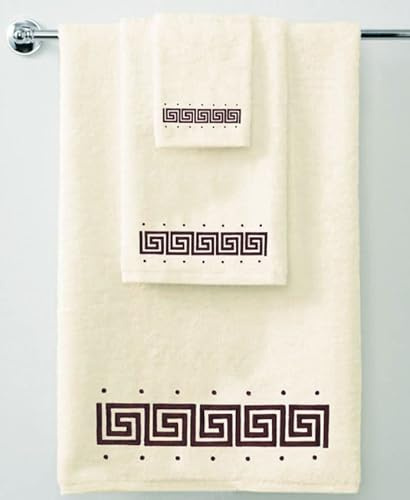 Set da 3 pezzi decorativi con chiave greca in 100% cotone, 650 g/m², morbidi e assorbenti, set regalo con 1 asciugamano da bagno, 1 asciugamano per le mani, 1 asciugamano per gli ospiti, collezione