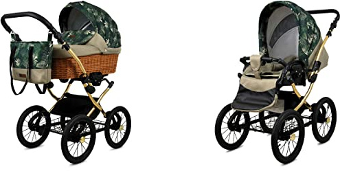 BabyLux ALU 2in1 Stroller for Toddlers – Pushchairs & Prams – Baby Stroller Pushchair for Newborn and Toddler – Baby Newborn Pram – 59x105x125cm – Max 15kg – Fern Leaf Gold Frame