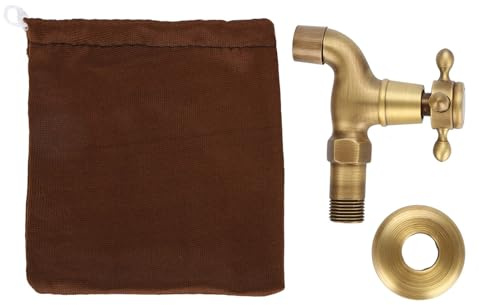 G1/2 Wandmontage Vintage Messing Wasserhahn, Wandmontierter Kaltwasserhahn mit Dichtungspad Antik Elegant Europäische Wasserhahn für Waschmaschine Gartenschlauch Waschbecken (Kurz)