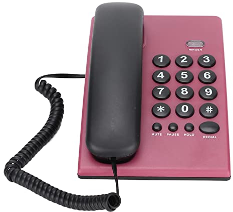 Teléfono Fijo de Escritorio para Personas Mayores, Teléfono con Cable sin Batería Multifuncional de Botón Grande de Dos Colores para Hotel de Oficina (Rosa roja)