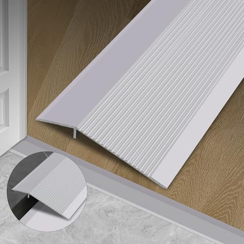 Gaahing Aluminum Floor Transition Threshold Strip, Bridge the Height Gap between 0.75 to 4cm for Doorway, Threshold, Transition between Tile and Laminate Planks (0.9m x 100mm, Matte Silver)