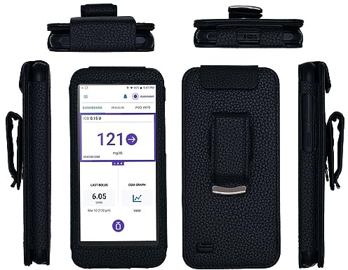 Fitted Leather Case with Belt Clip for Omnipod 5 Receiver (Continuous Glucose Monitoring) (Black)