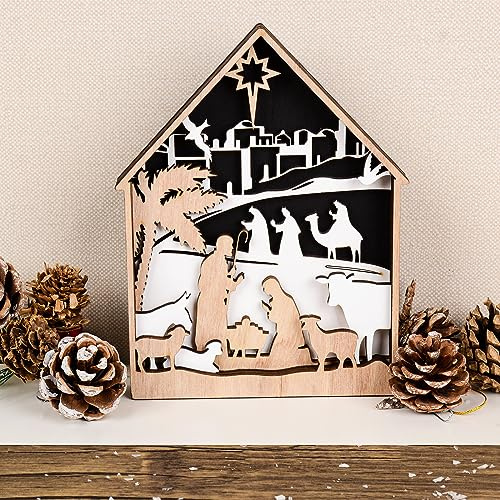 Christmas Nativity Scene Wooden Tabletop Set Wood Ornaments Birth of Jesus Christmas Desktop Wooden Display Ornaments Xmas Home Decorations