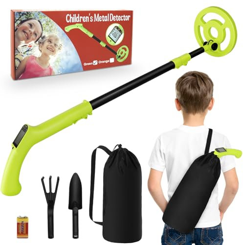 Metal Detector Kids, iTayga Adjustable Kids Metal Detector(24-35), High Accuracy Coil Professional Waterproof Foldable Metal Detector, Very Lightweight(Only 0.88 Pouds) for Junior, Green