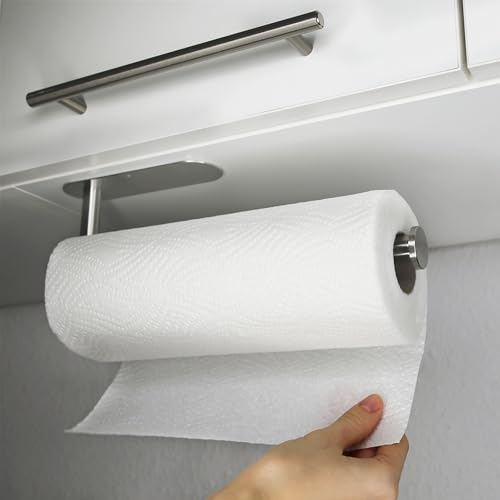 VonBueren Portarotolo da cucina senza foratura | Colore: argento | Supporto per montaggio sotto l’armadio o a parete | Organizzatore e porta scottex da cucina